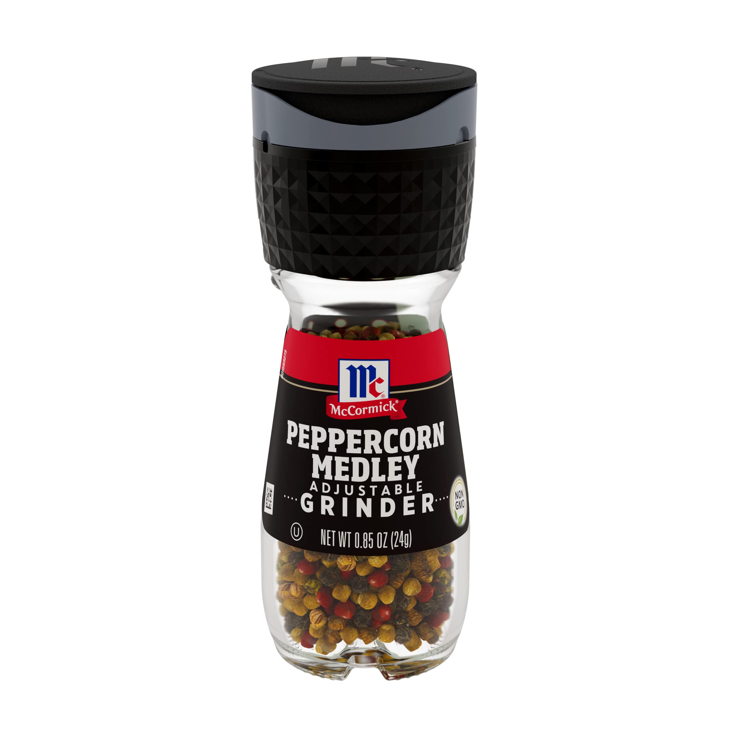 McCormick Peppercorn Medley grinder bottle front shows colorful peppercorns for fresh flavor
