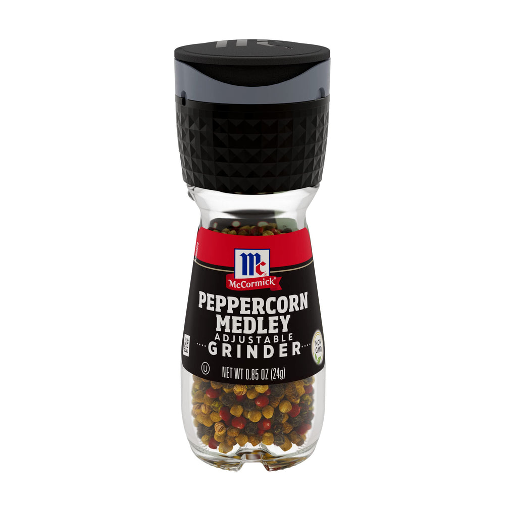 McCormick Peppercorn Medley grinder bottle front shows colorful peppercorns for fresh flavor
