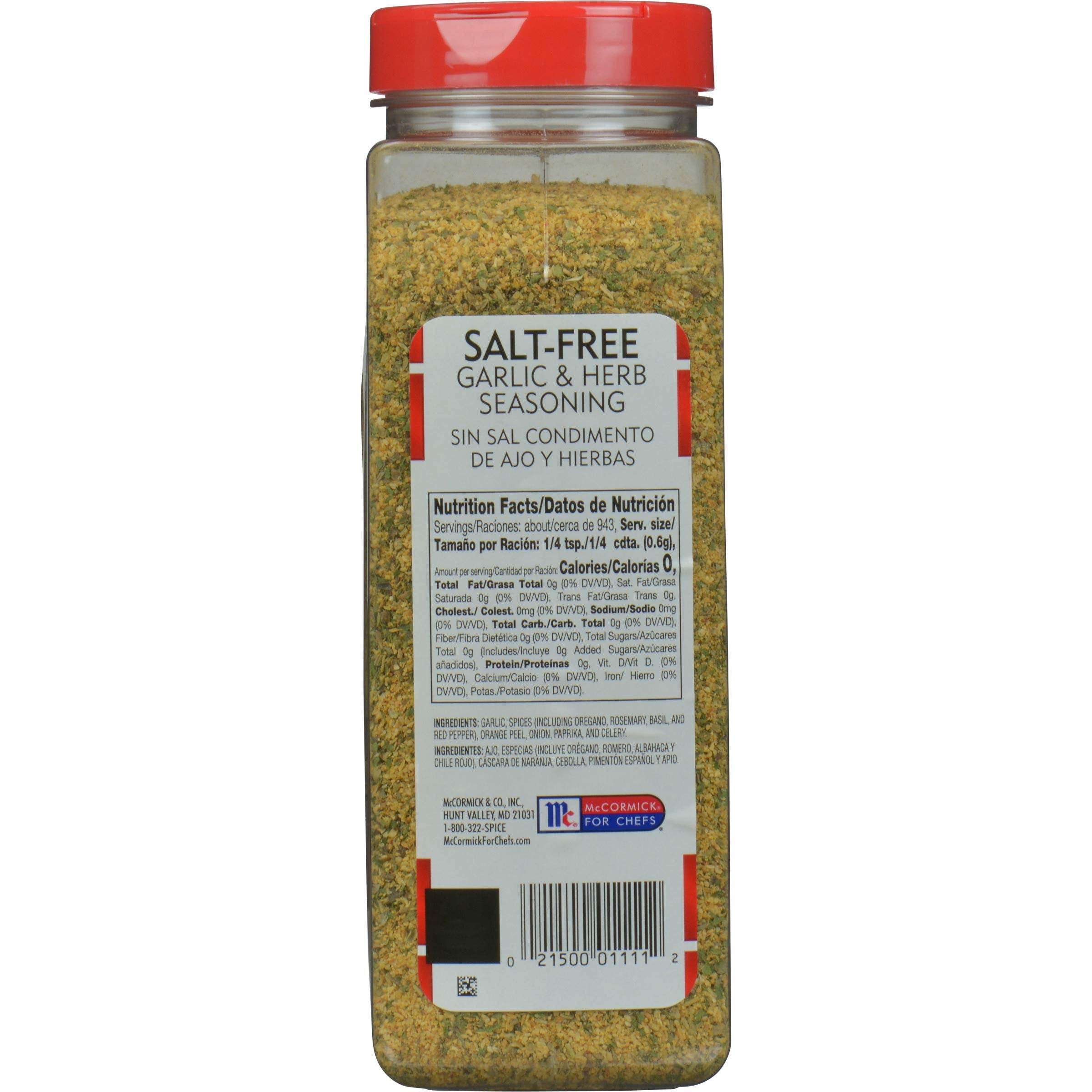 Close-up of McCormick Perfect Pinch Garlic & Herb Seasoning jar showing premium herbs