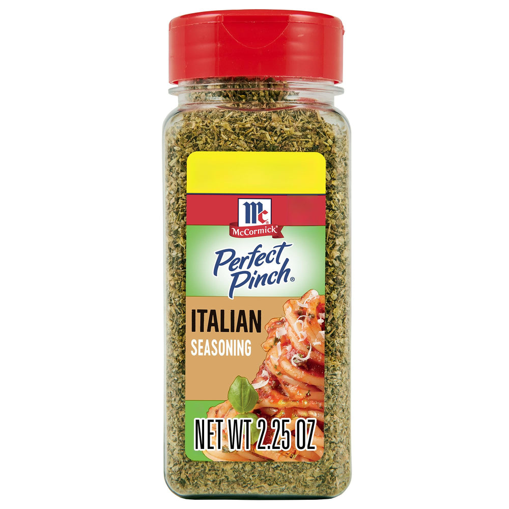 McCormick Perfect Pinch Italian Seasoning bottle front showing authentic Italian herb blend for meals