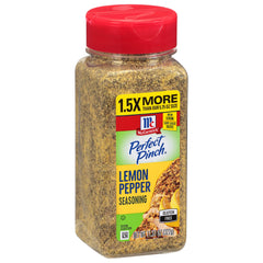 McCormick Perfect Pinch Lemon Pepper bottle front shows fresh flavor promise.