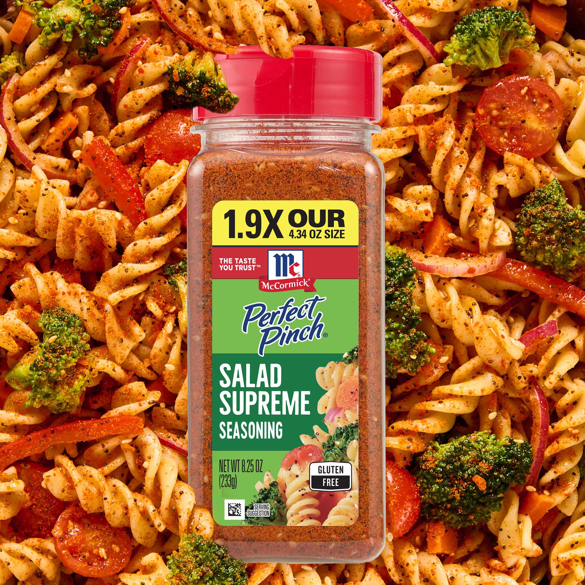 McCormick Perfect Pinch Salad Supreme on pasta salad.