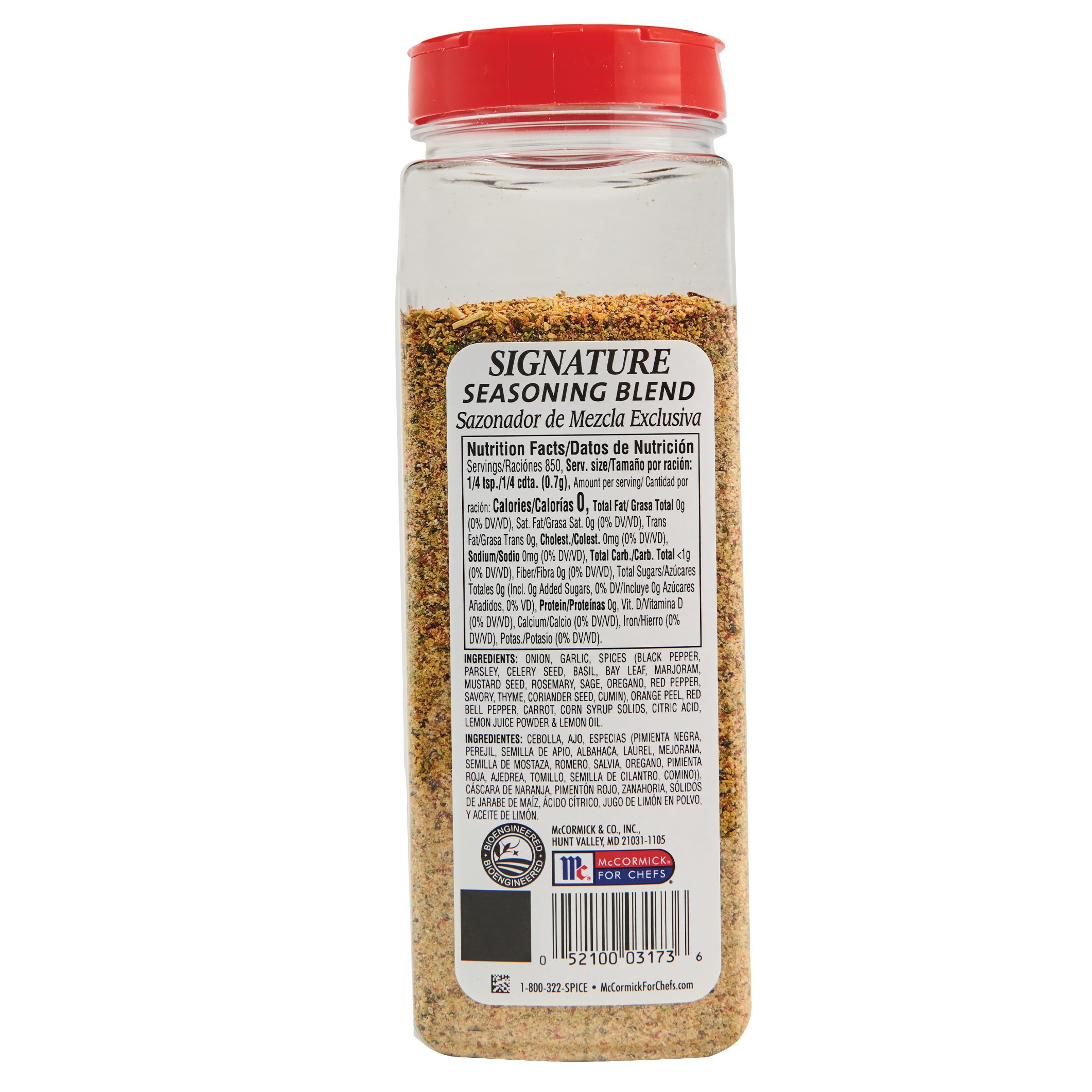 McCormick Perfect Pinch Signature Salt Free Seasoning label view shows 21 oz container
