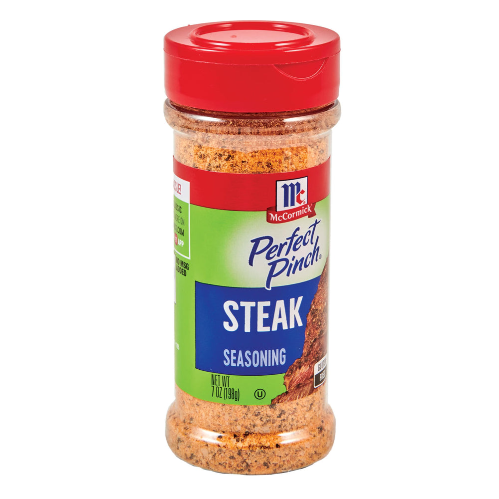 McCormick Perfect Pinch Steak Seasoning 7 oz bottle ready to season steaks.