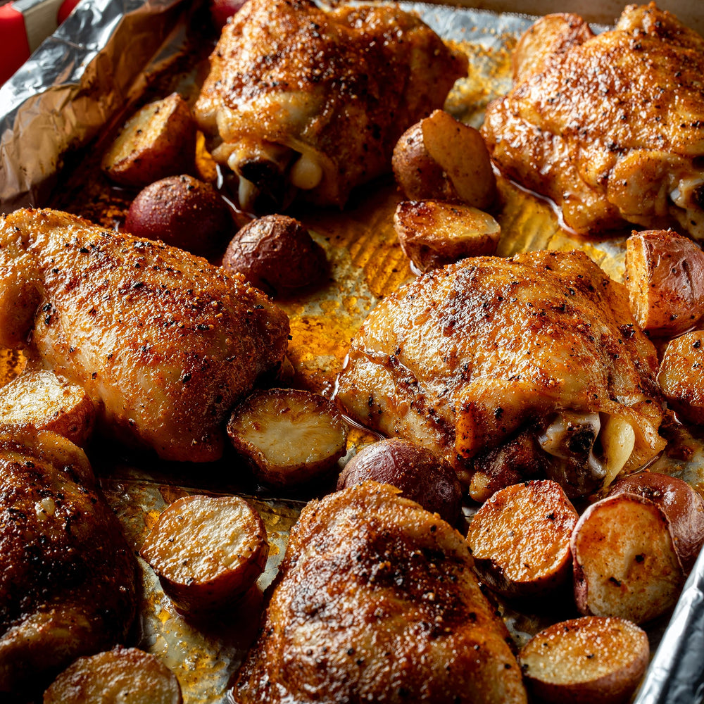 Seasoning on roasted potatoes for a flavorful side.