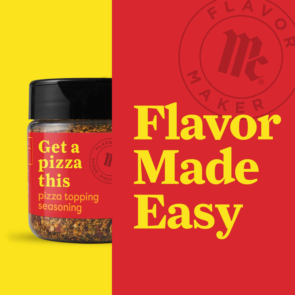 McCormick Pizza Topping Seasoning on pasta highlights versatility for weeknight meals.