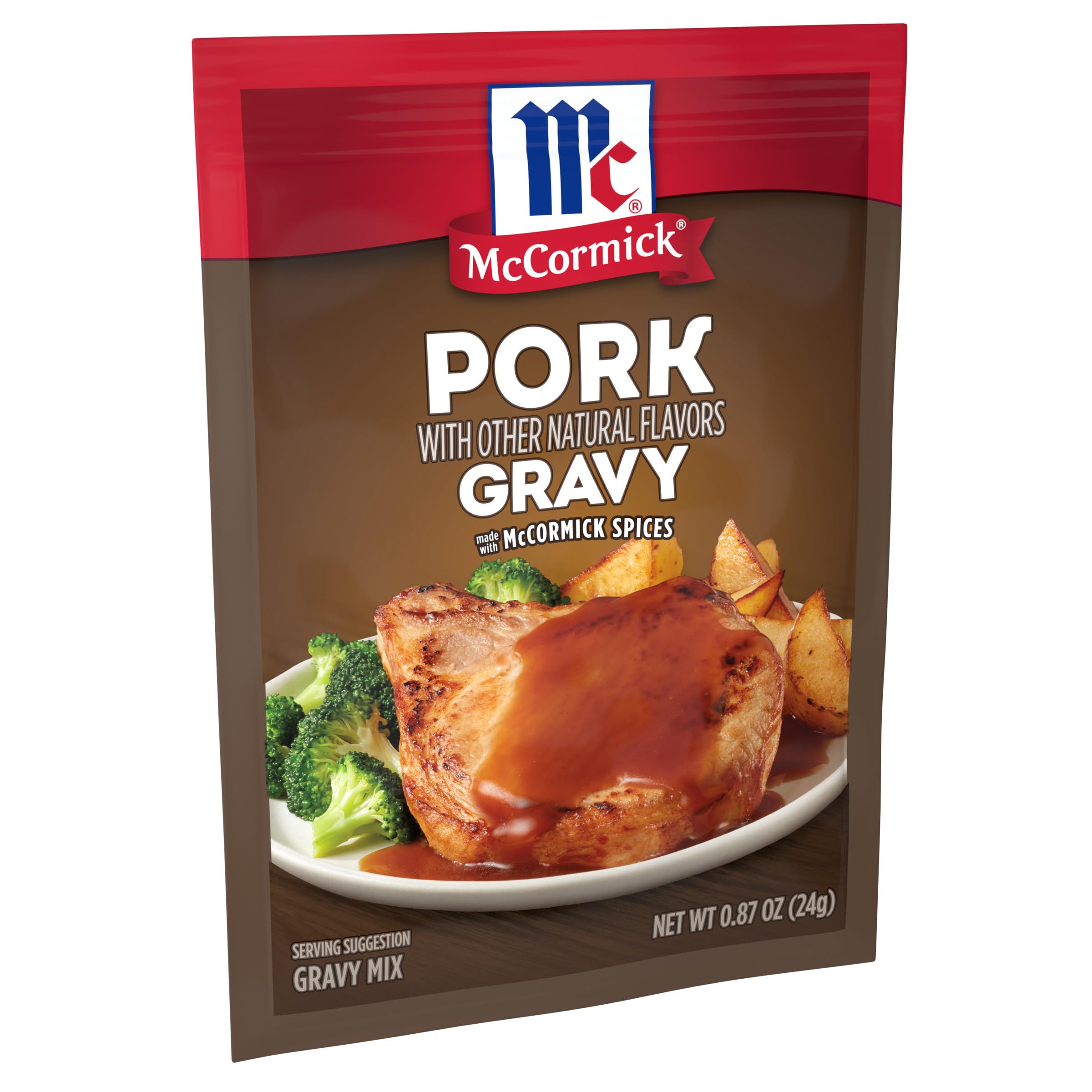 McCormick Pork Gravy Mix powder ready to whisk into smooth gravy.