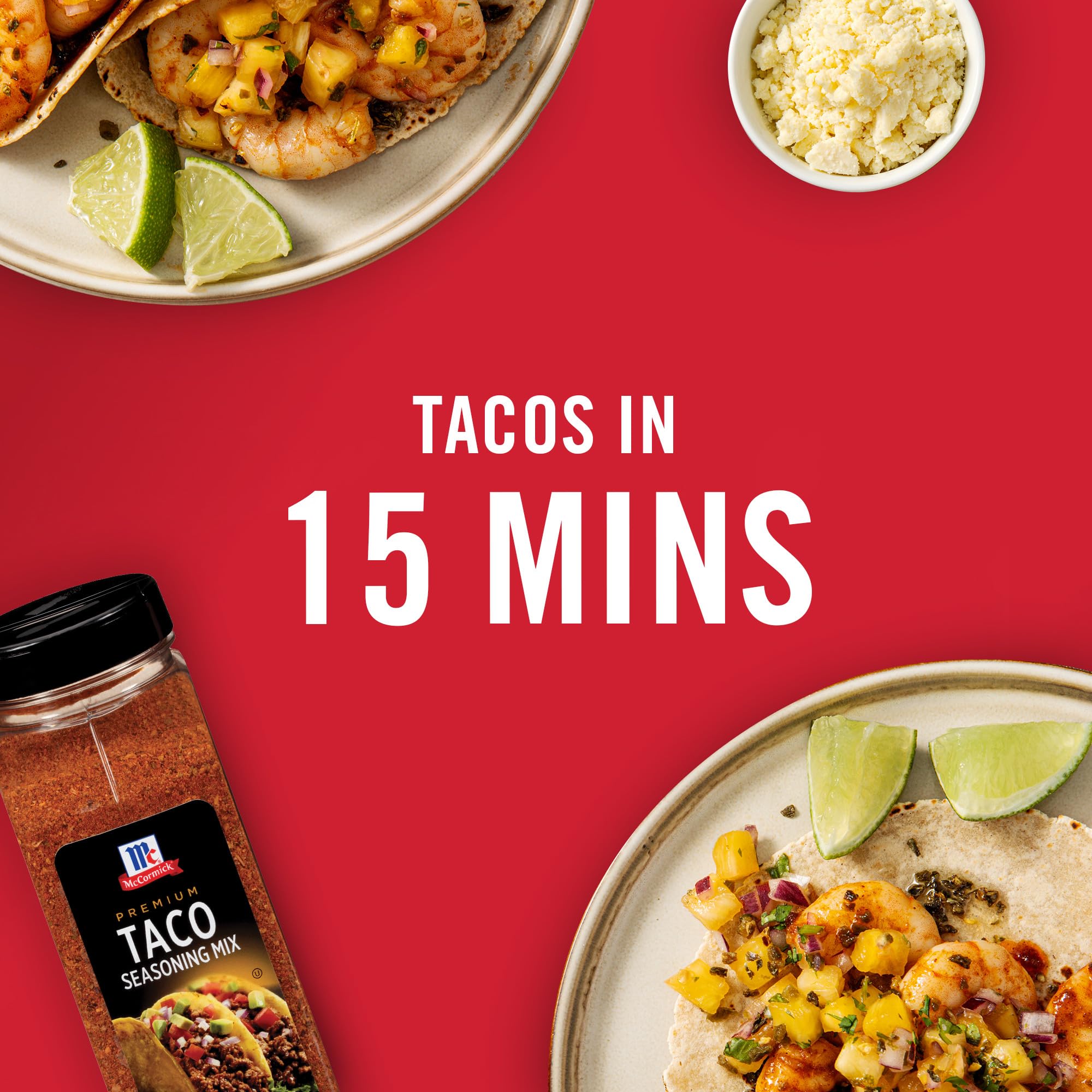 Large 24-ounce McCormick Premium Taco Seasoning Mix container ready to stock pantry