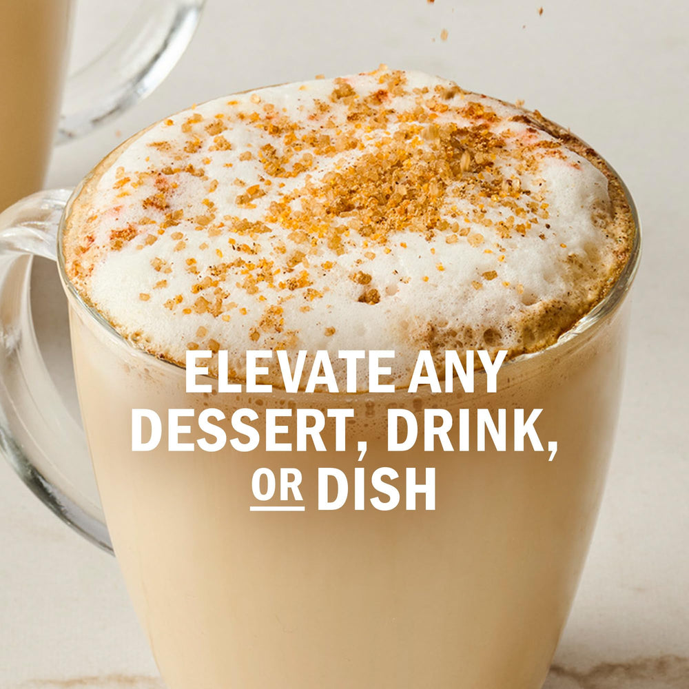 Latte with McCormick Pumpkin Spice Finishing Sugar for a comforting swirl.