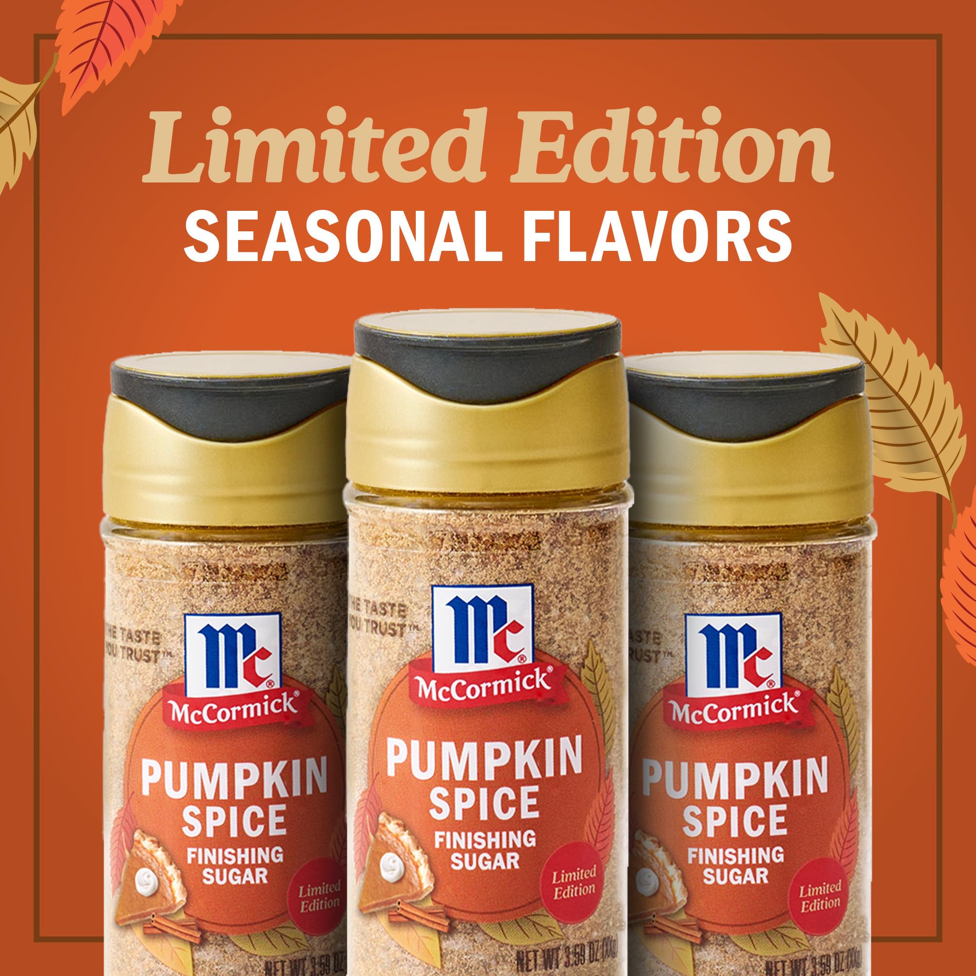 Muffins topped with McCormick Pumpkin Spice Finishing Sugar.
