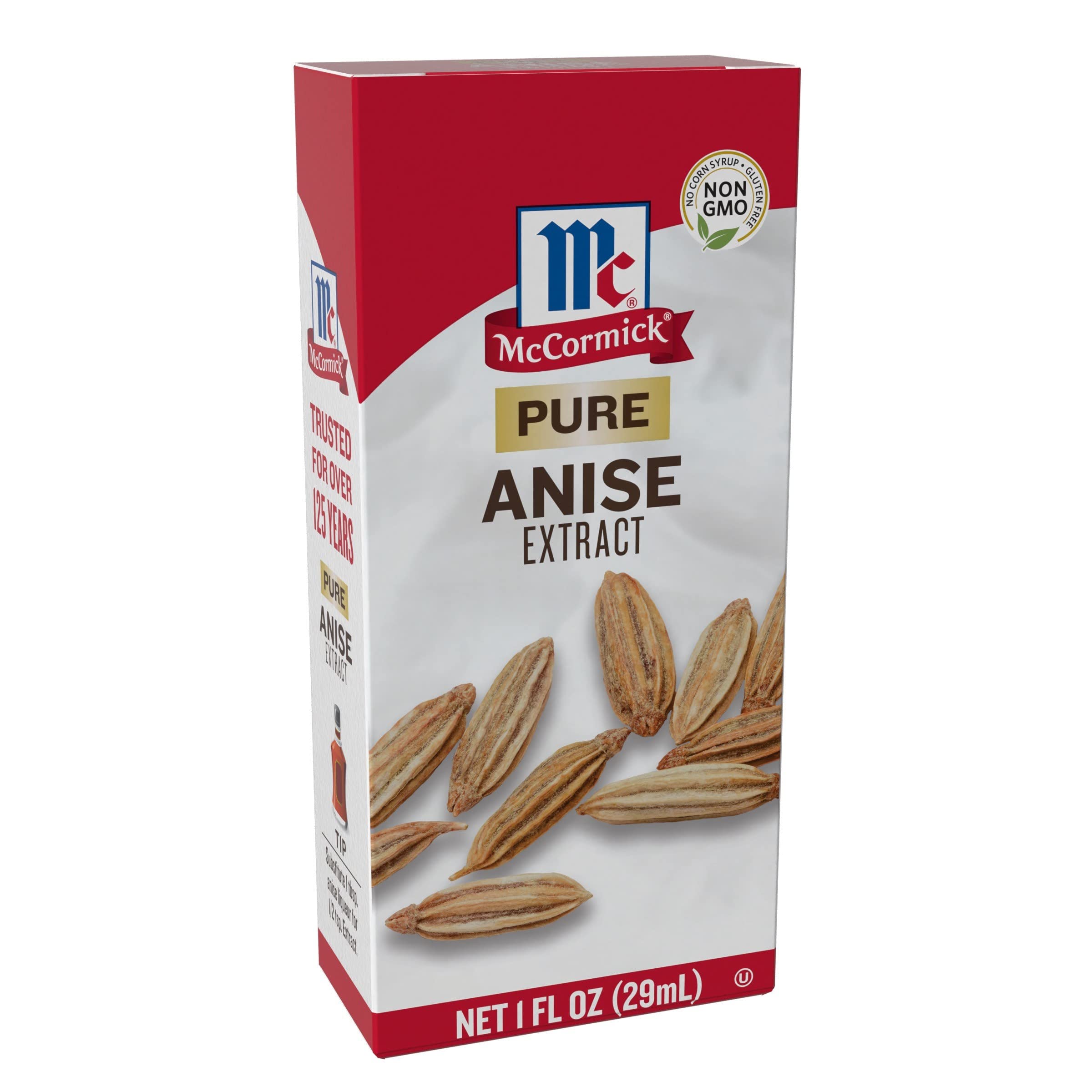 McCormick Pure Anise Extract bottle with easy pour spout for mess-free baking.