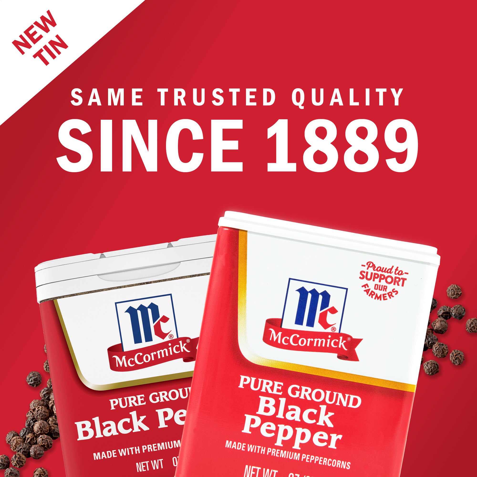 McCormick Pure Ground Black Pepper measuring spoon for precise seasoning.