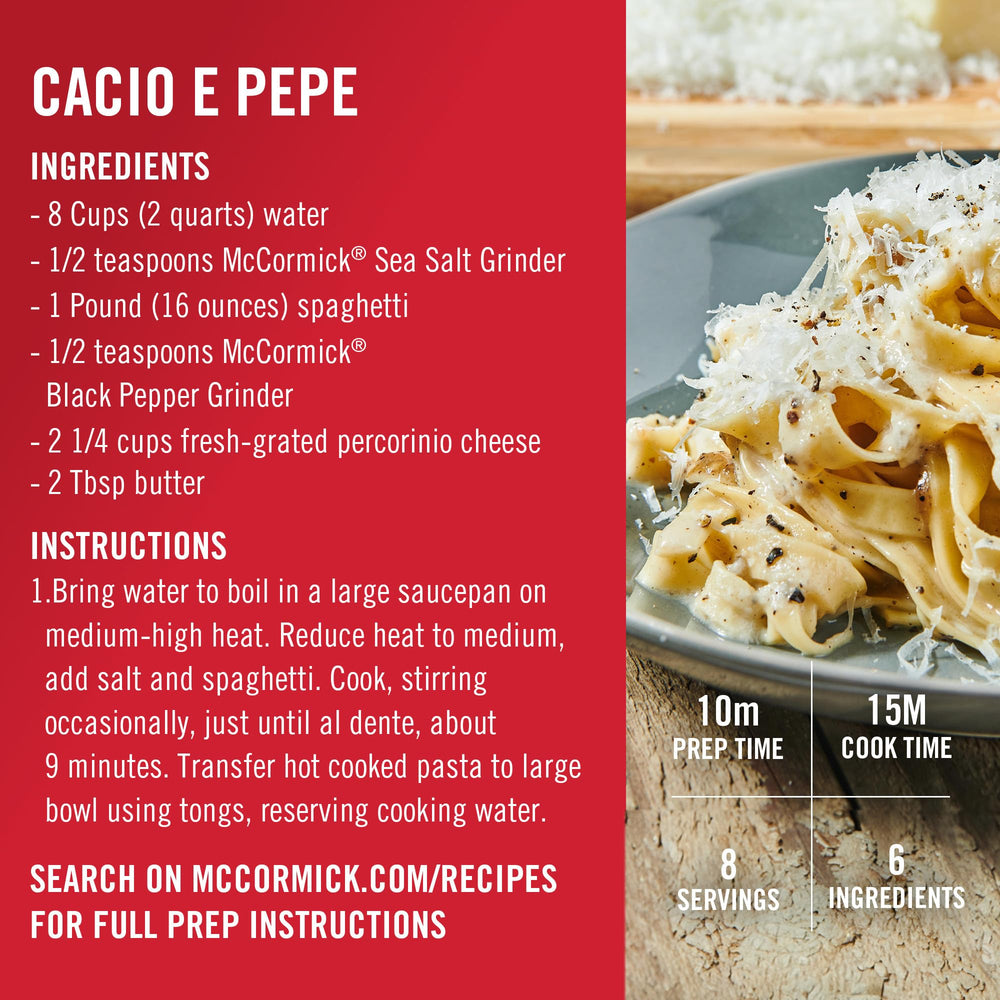 Pasta dish finished with McCormick pepper for aroma