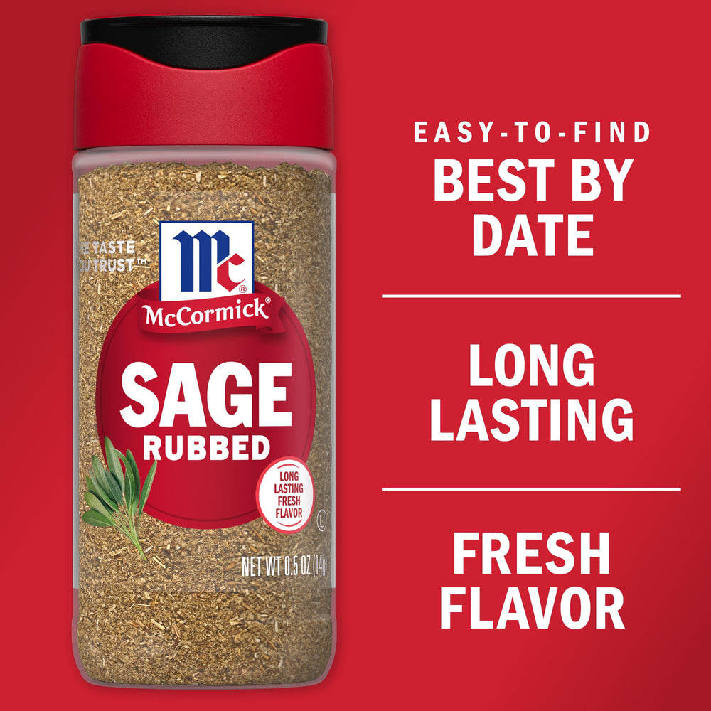 Jar of McCormick Rubbed Sage on kitchen counter during holiday prep