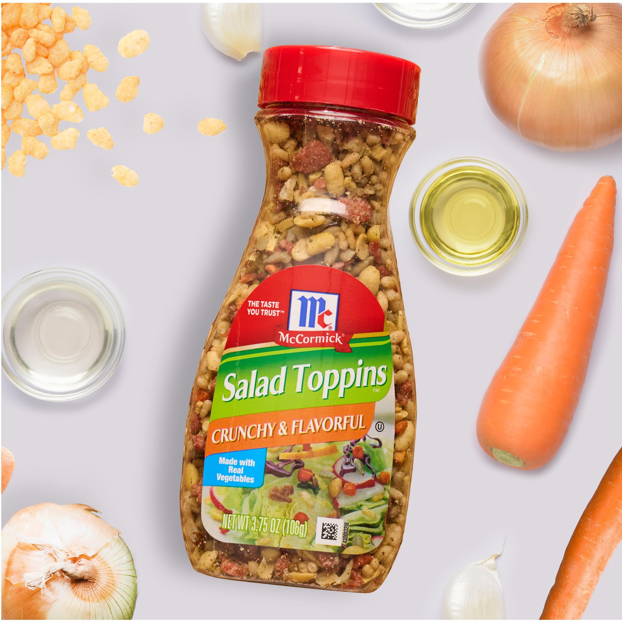 Baked potato finished with McCormick Salad Toppins for a savory layer.