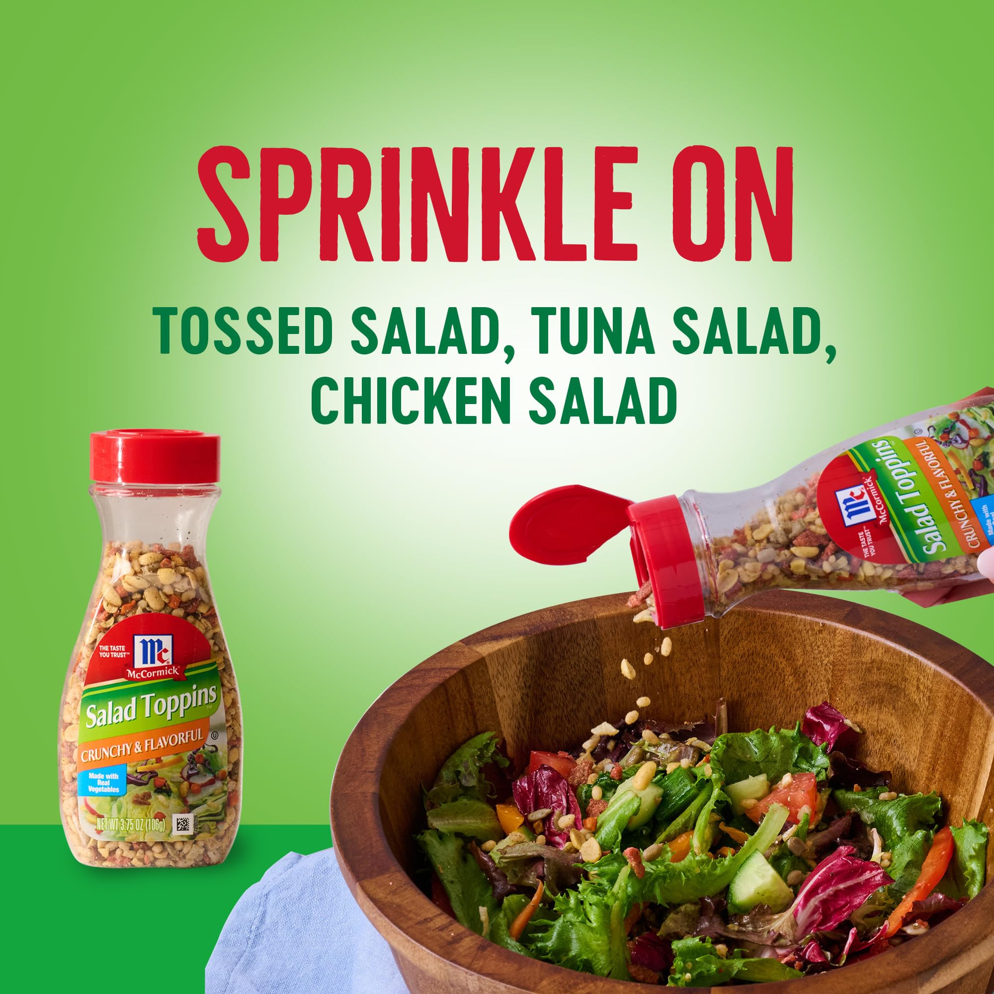 McCormick Salad Toppins on chicken salad enhances texture and color.