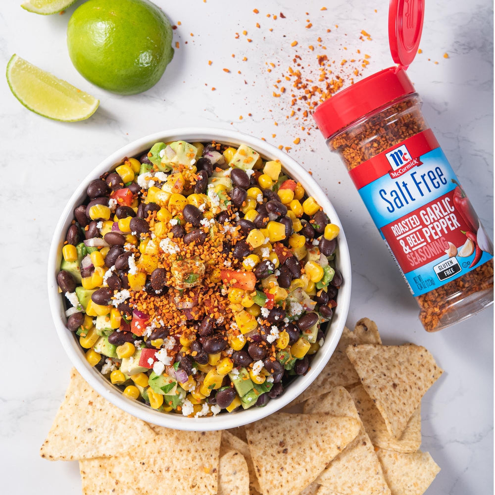 Front label of McCormick Salt Free Roasted Garlic & Bell Pepper Seasoning.