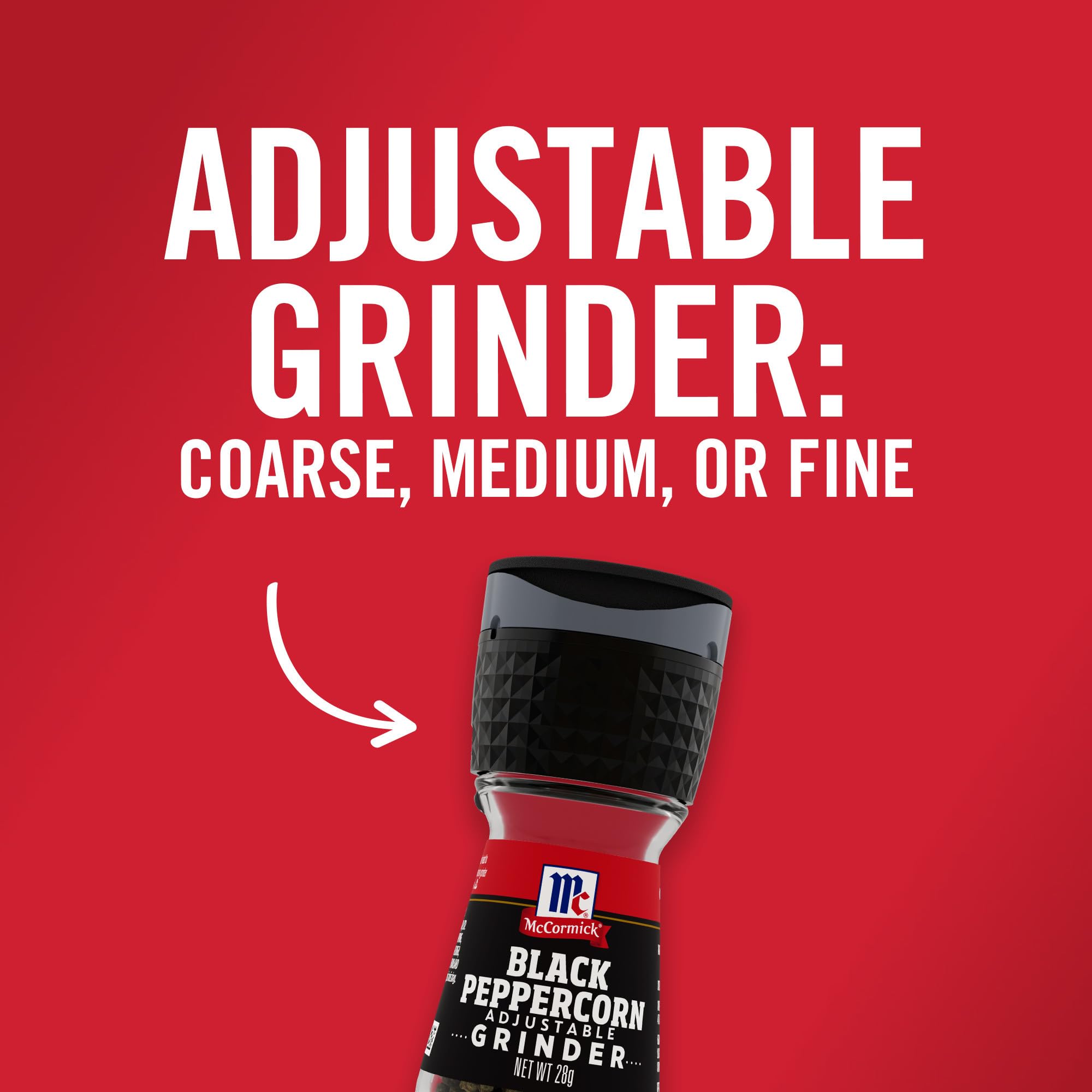 McCormick black peppercorn grinder releasing aroma for burgers and eggs