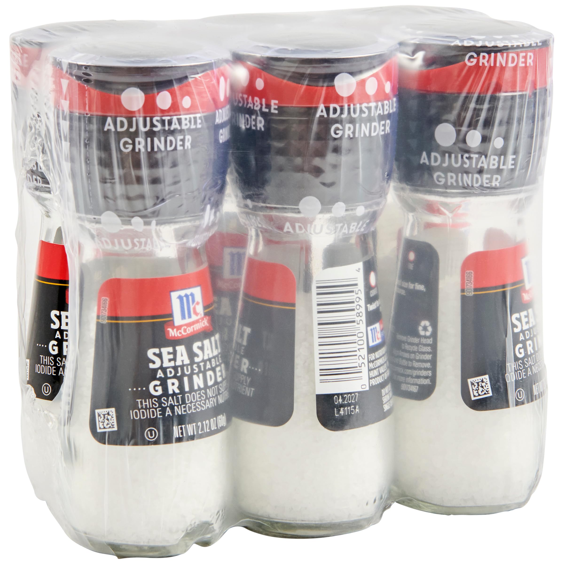 McCormick Sea Salt Grinder in transparent bottle shows when to refill.