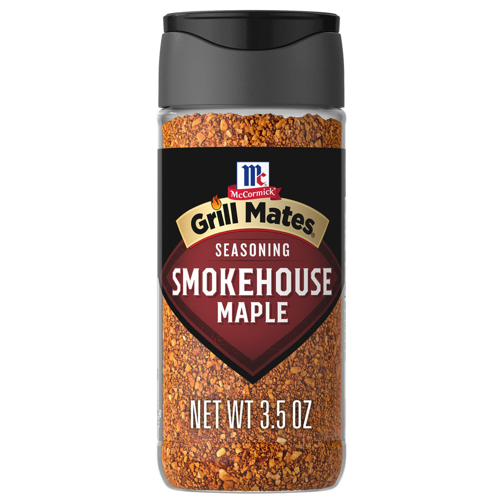 McCormick Smokehouse Maple Seasoning bottle ready for grilling.