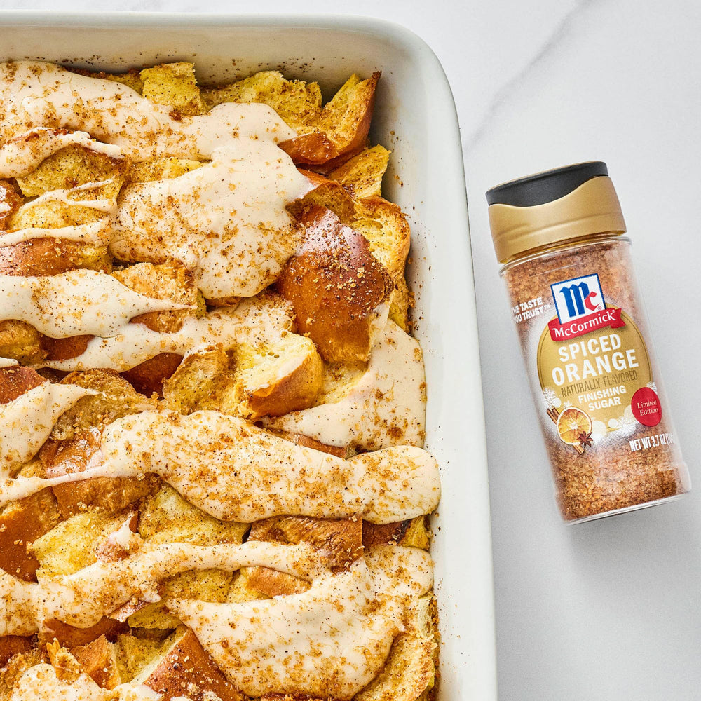 McCormick Spiced Orange Finishing Sugar tops pancakes with festive crunch