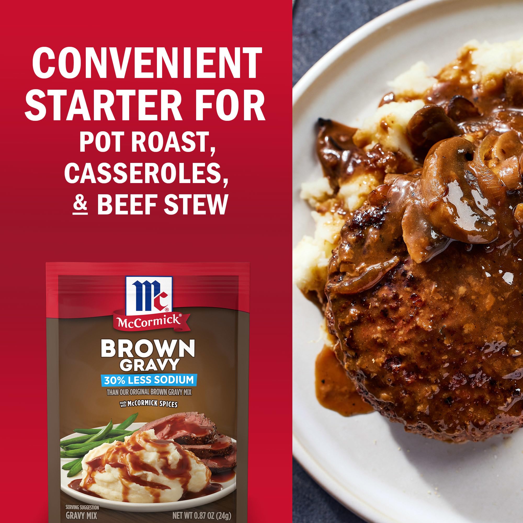 McCormick gravy over mashed potatoes for a cozy meal.