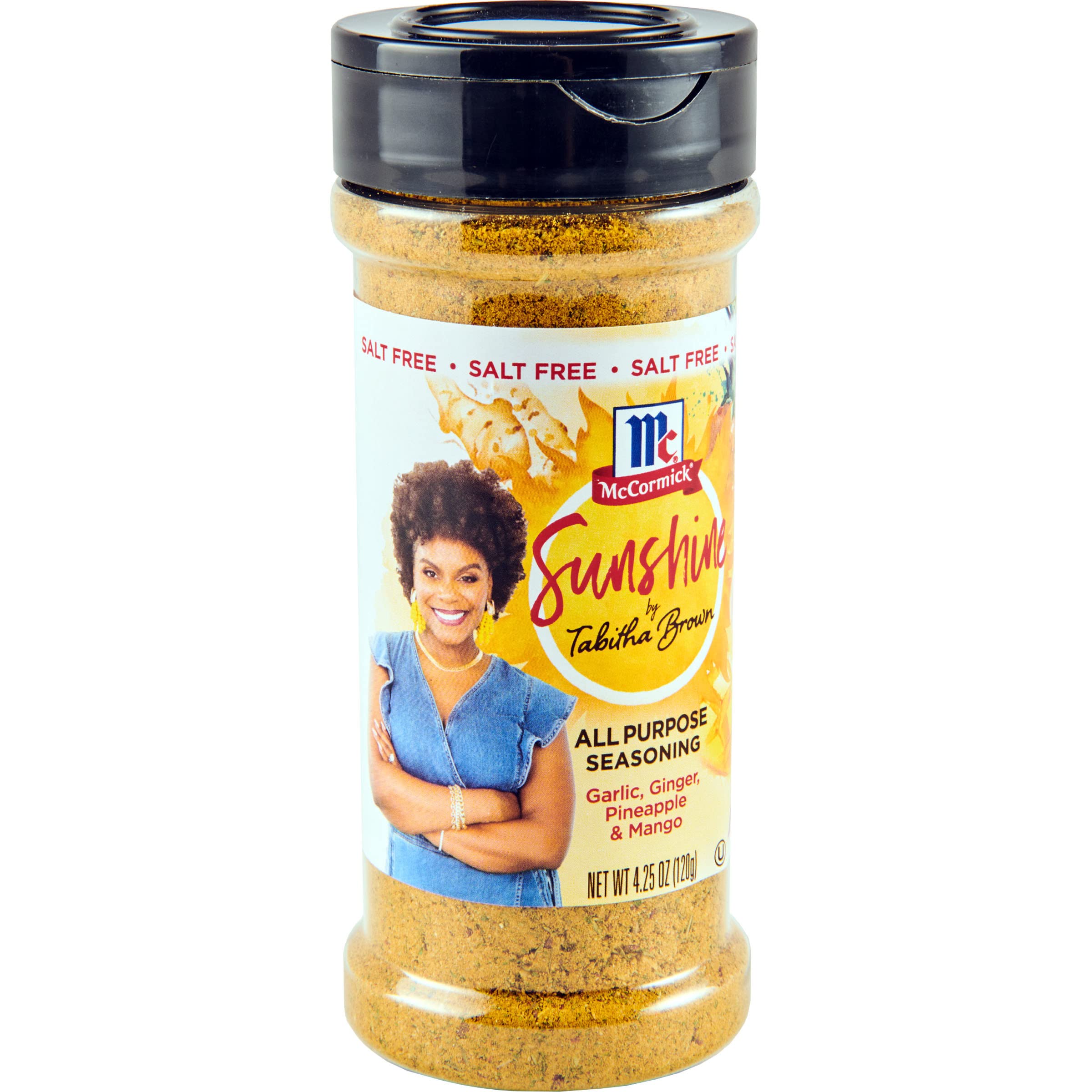 McCormick Sunshine All Purpose Seasoning by Tabitha Brown bottle front adds bright, salt-free flavor.