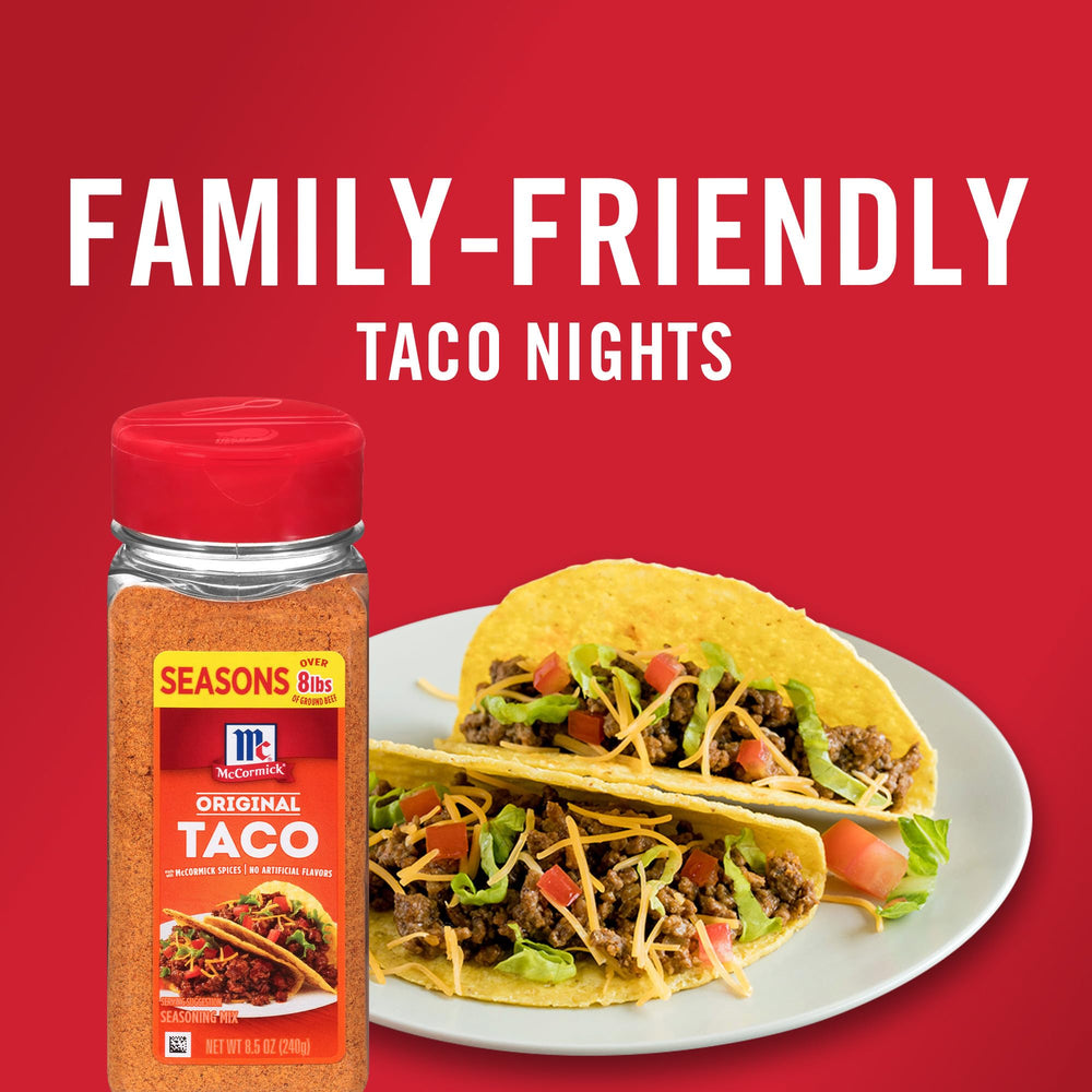 Ground beef with McCormick Taco Seasoning Mix for ready-to-eat tacos