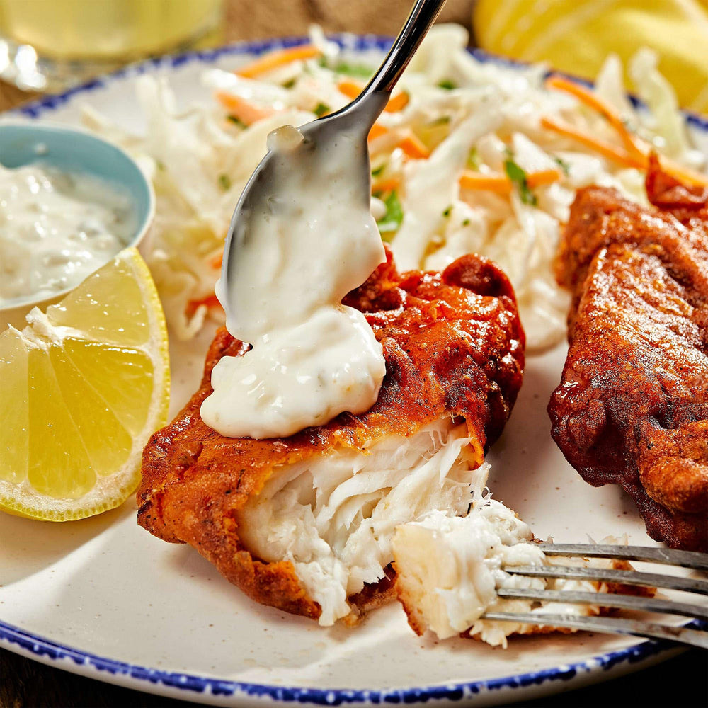 McCormick Tartar Sauce in a restaurant setting, perfect for crab cakes.