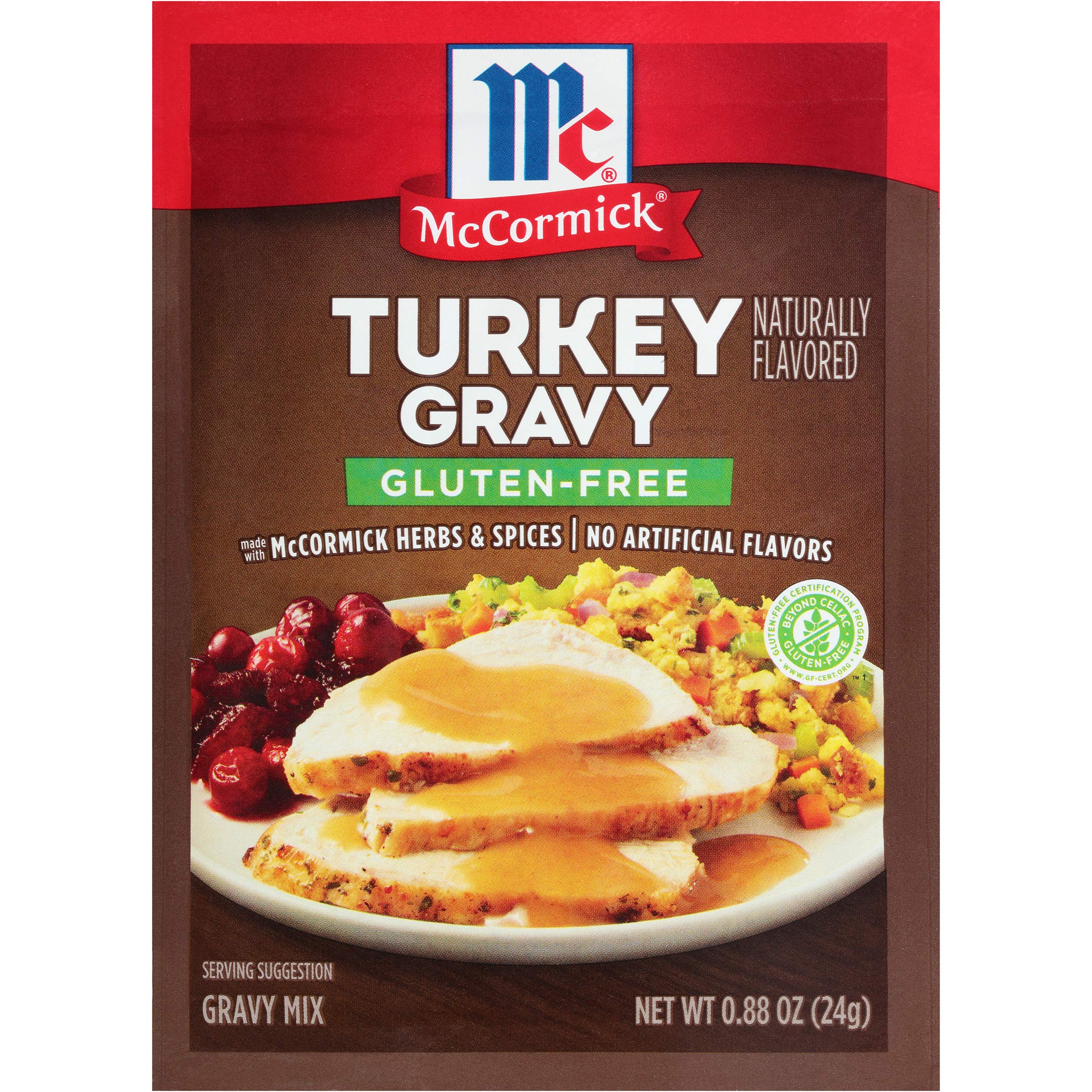 McCormick Turkey Gravy Mix gluten-free packaging ready for holiday feasts.
