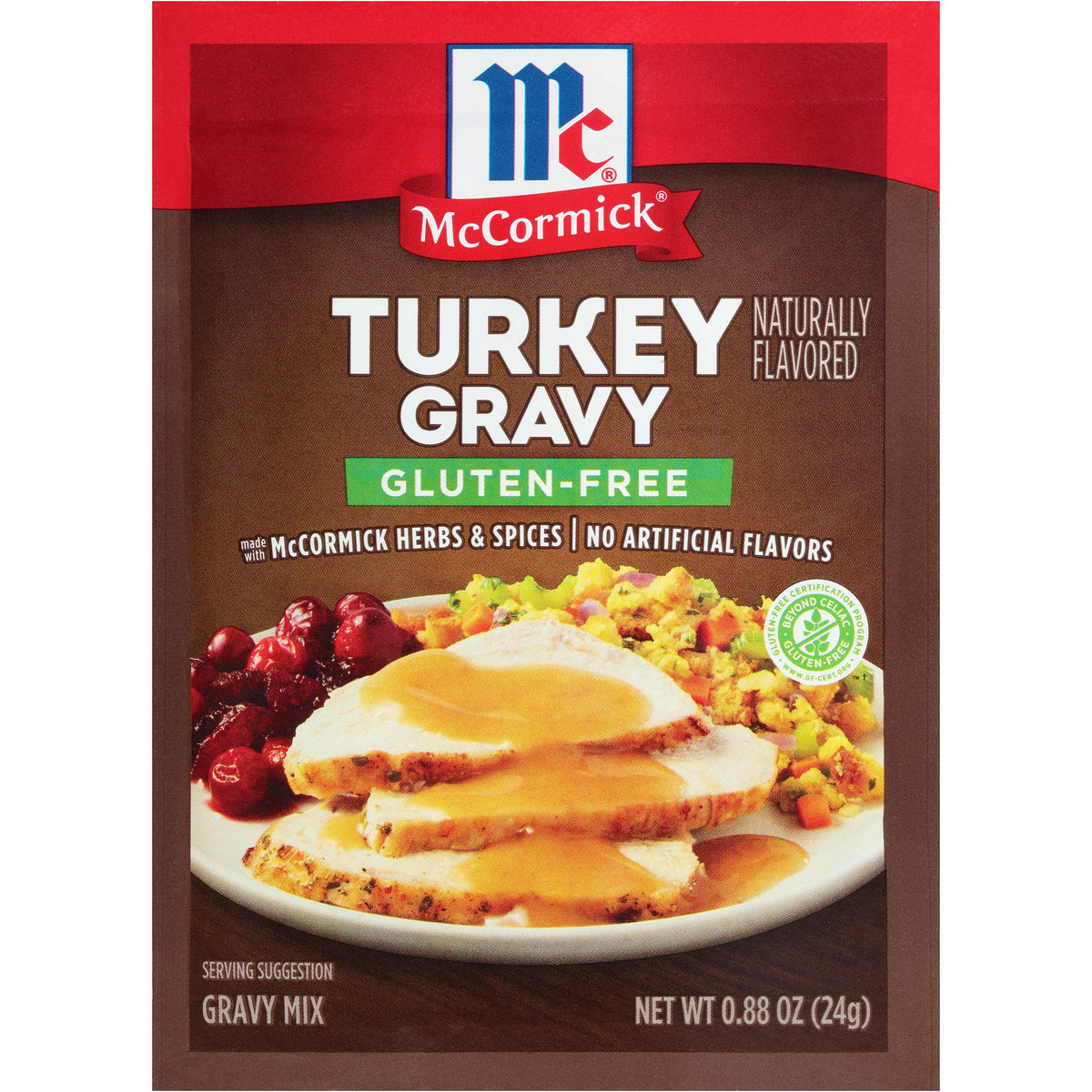 McCormick Turkey Gravy Mix gluten-free packaging ready for holiday feasts.
