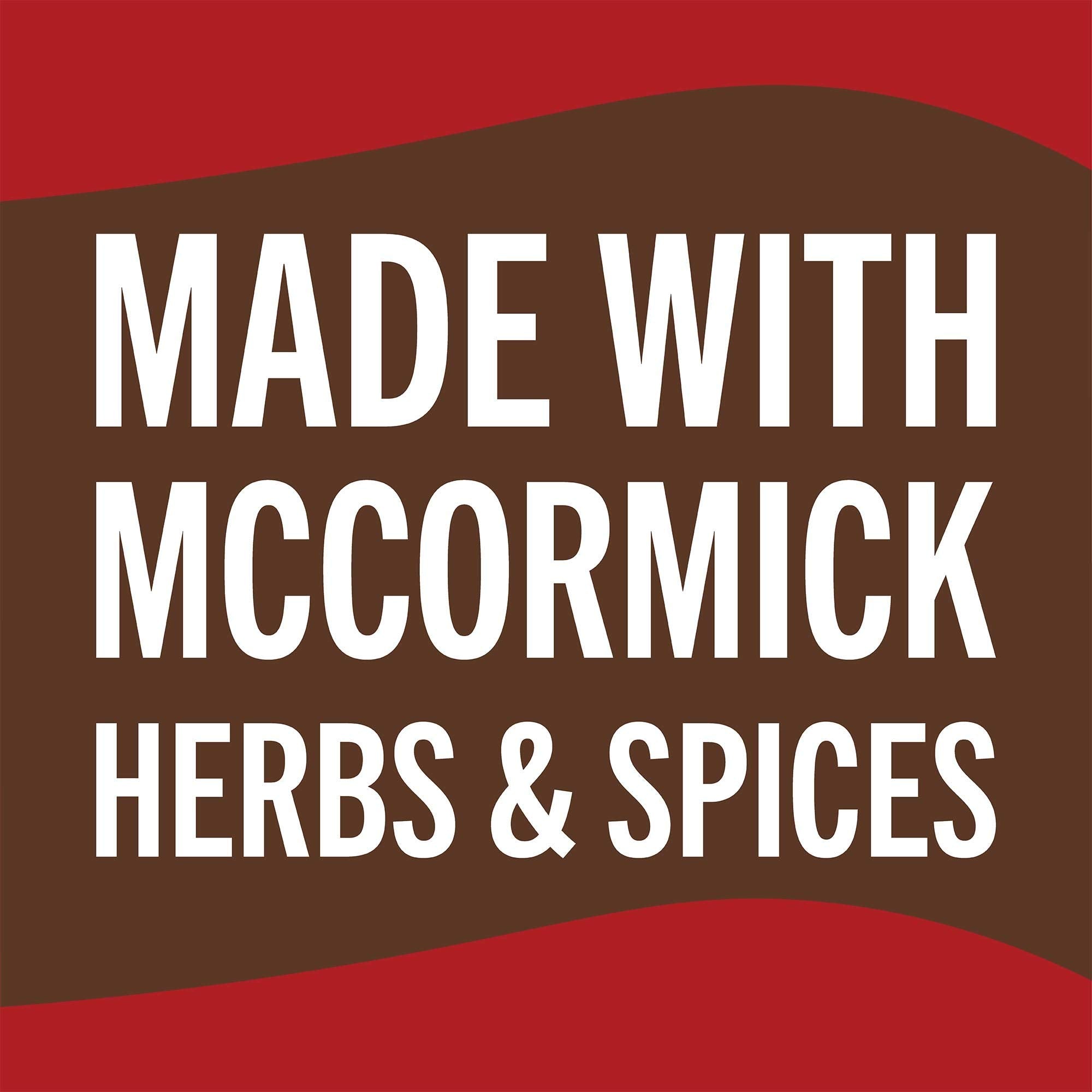 Ladle of McCormick turkey gravy mix served over mashed potatoes.