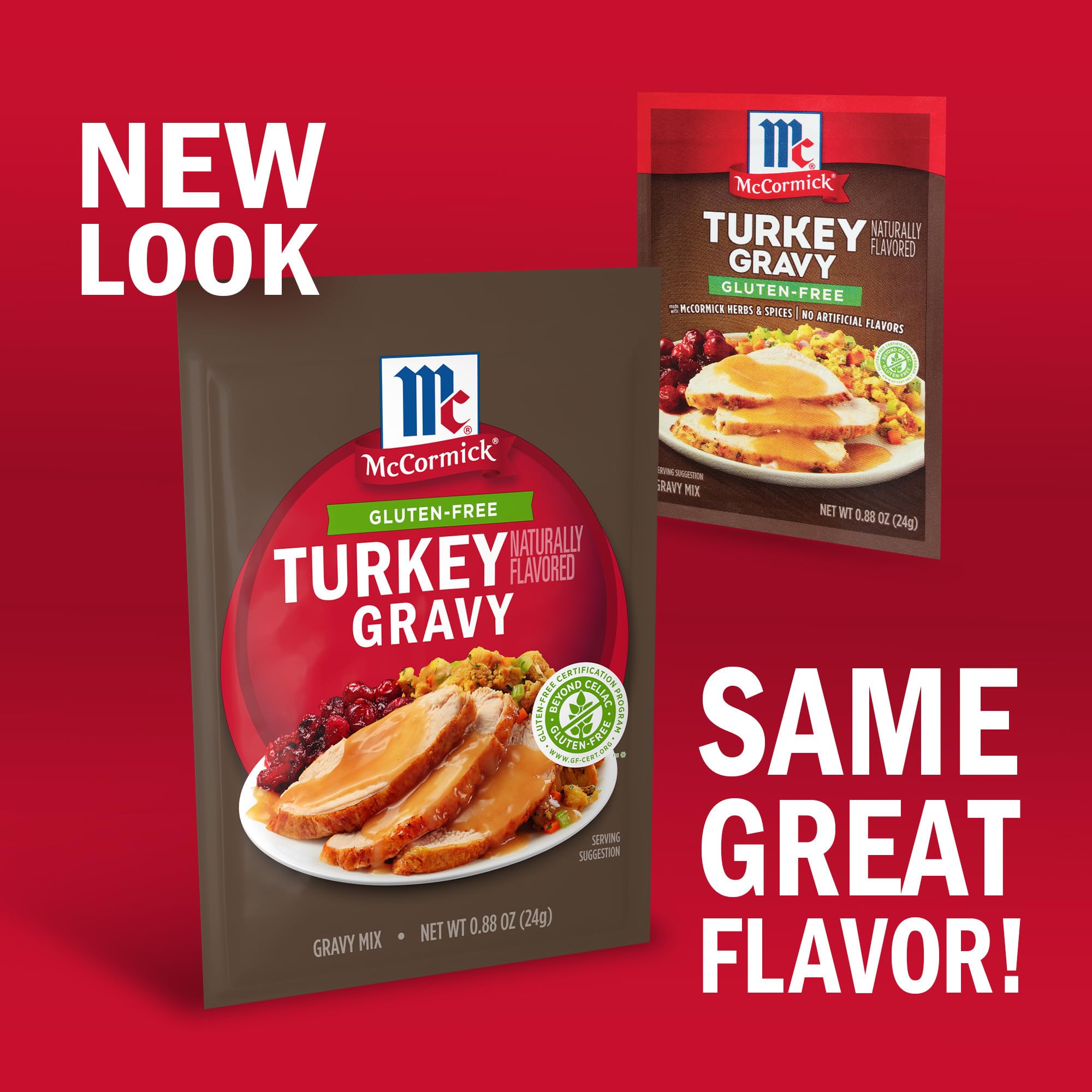 McCormick Turkey Gravy Mix being poured into a saucepan