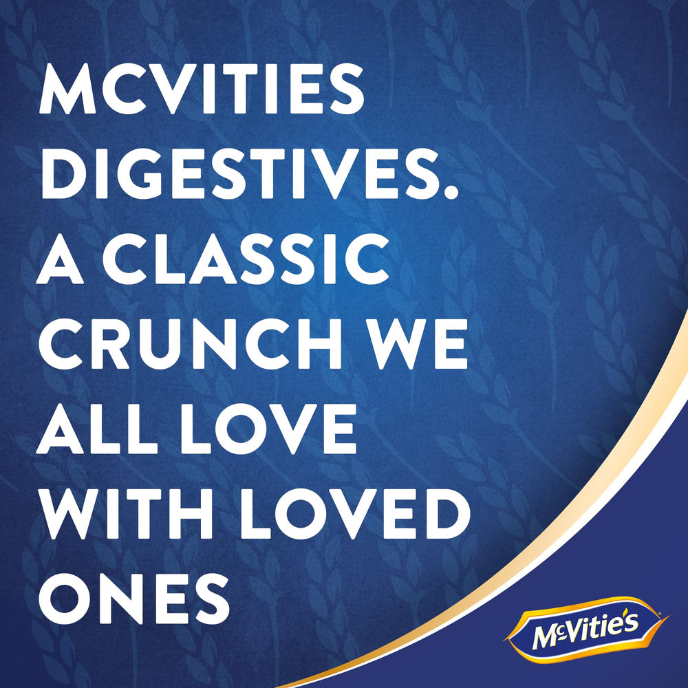 McVitie's Digestive Biscuits 360g close-up emphasizes salted-sweet wheat flavour.
