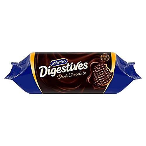 McVitie's Digestive Dark Chocolate biscuits – close-up, rich cocoa topping and crisp base for a snack