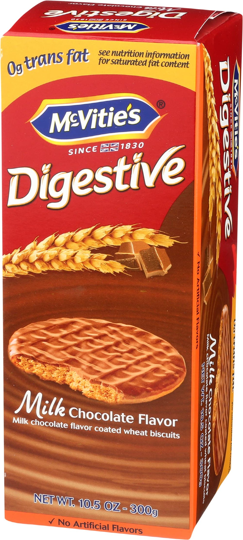 Nutrition label on McVitie's Digestive Milk pack informs ingredient quality.