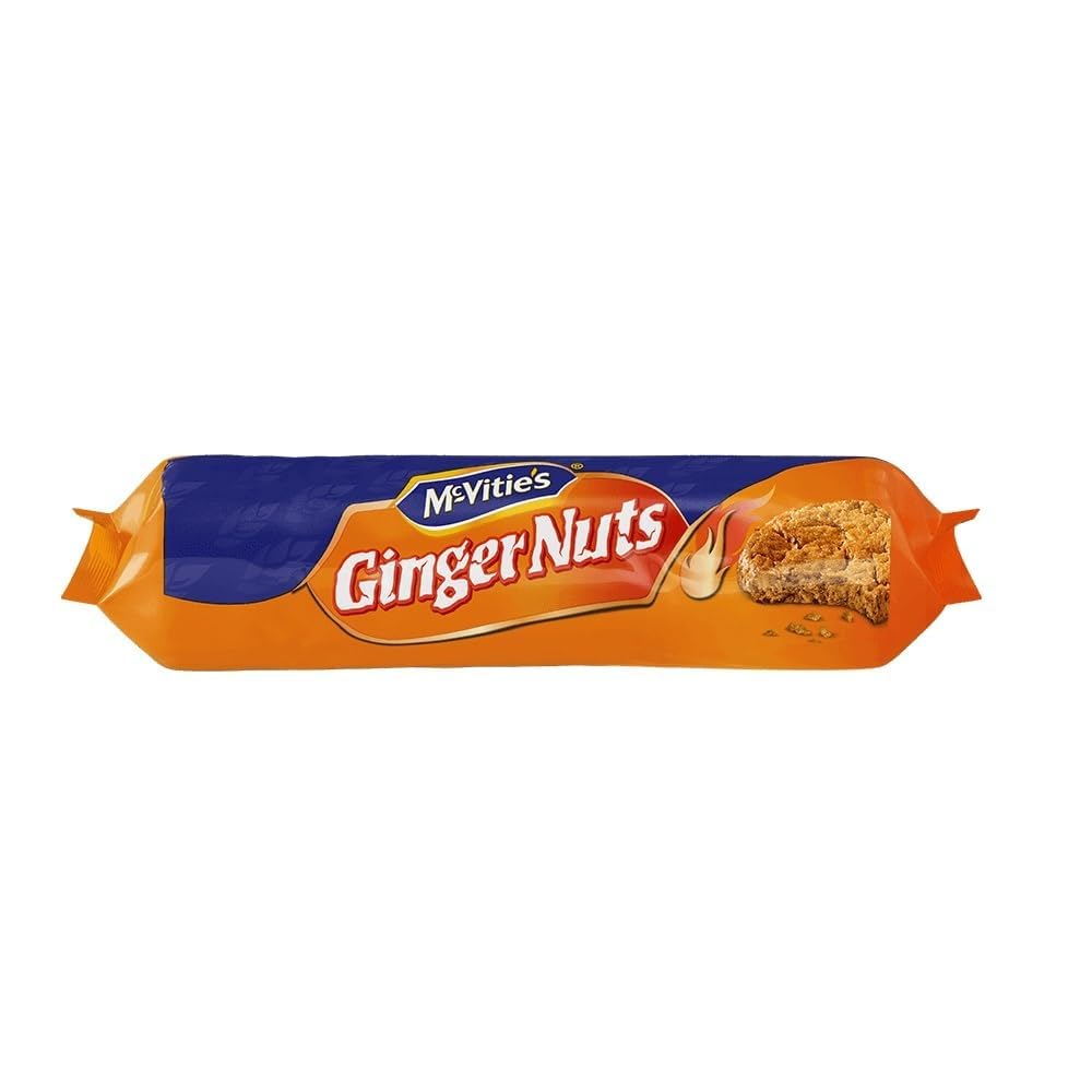 McVitie's Ginger Nut 4-pack side view, compact pantry-friendly packaging.