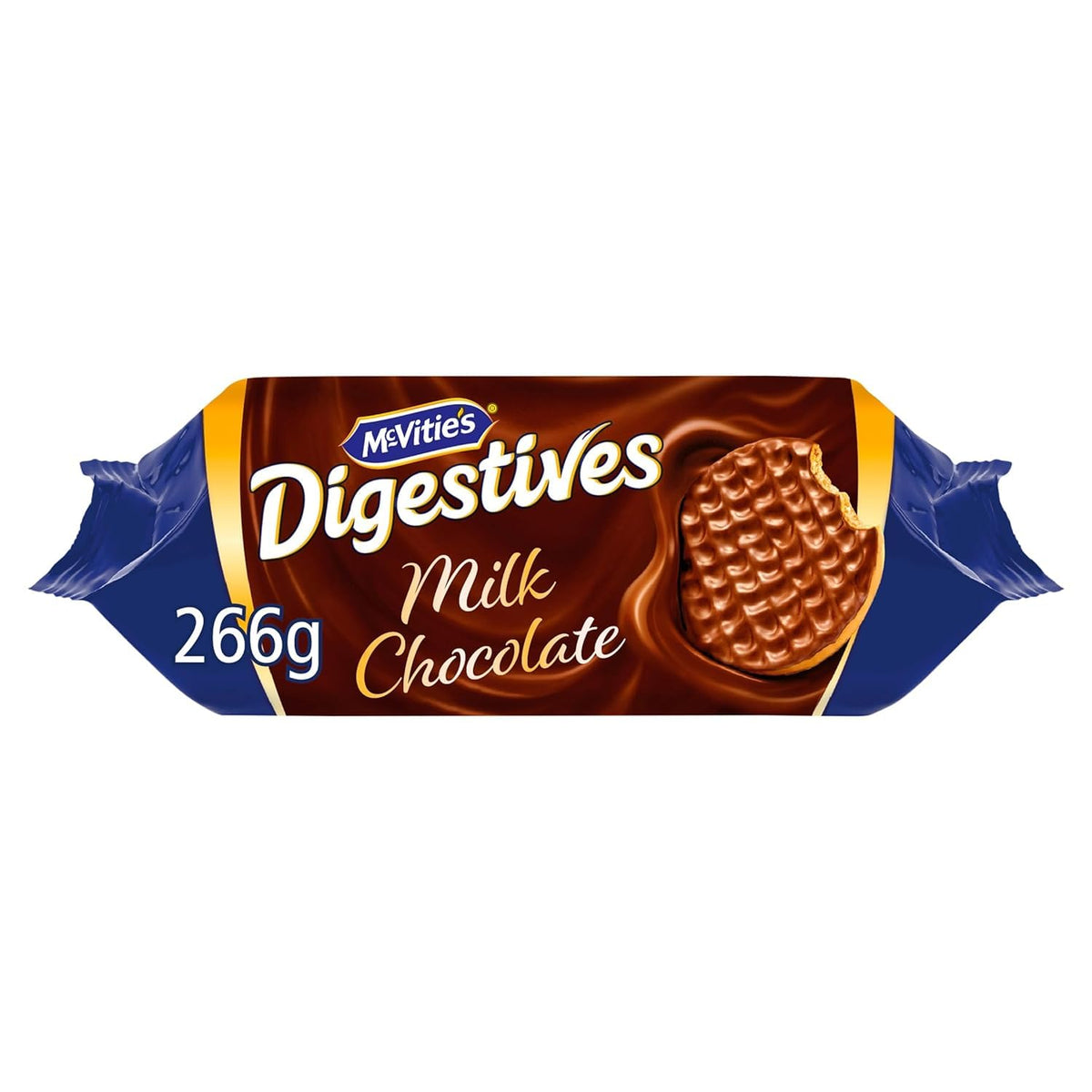 McVitie's Milk Chocolate Digestives Roll 266g close-up of chocolate coating, ideal for tea-time.