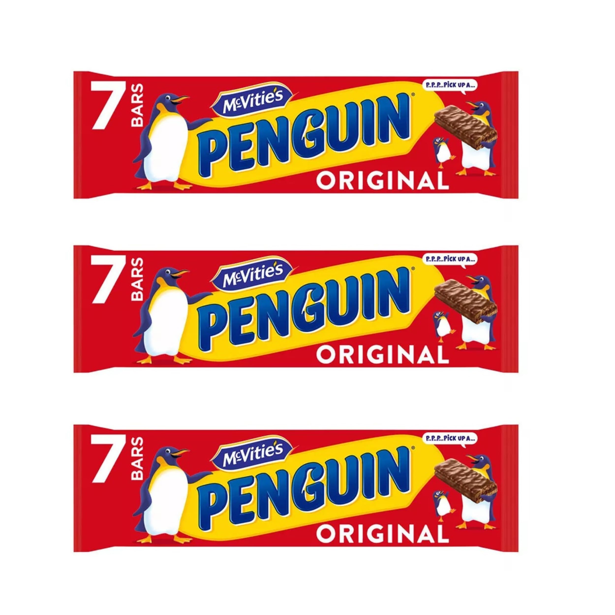 McVitie's Penguin Original 7 Bars three-pack front view packaging, ideal for sharing