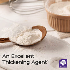 MD.LIFE Xanthan Gum powder in a bowl enhances dough elasticity for gluten-free baking