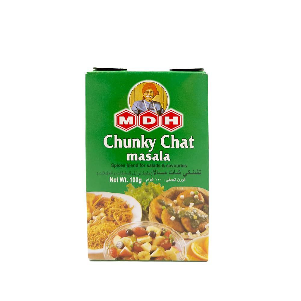 MDH Chunky Chat Masala jar front showing vibrant spice blend for tangy toppings