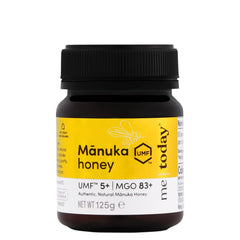 Me Today Manuka Honey UMF 5+/MGO 83+ bottle closeup highlights rich color