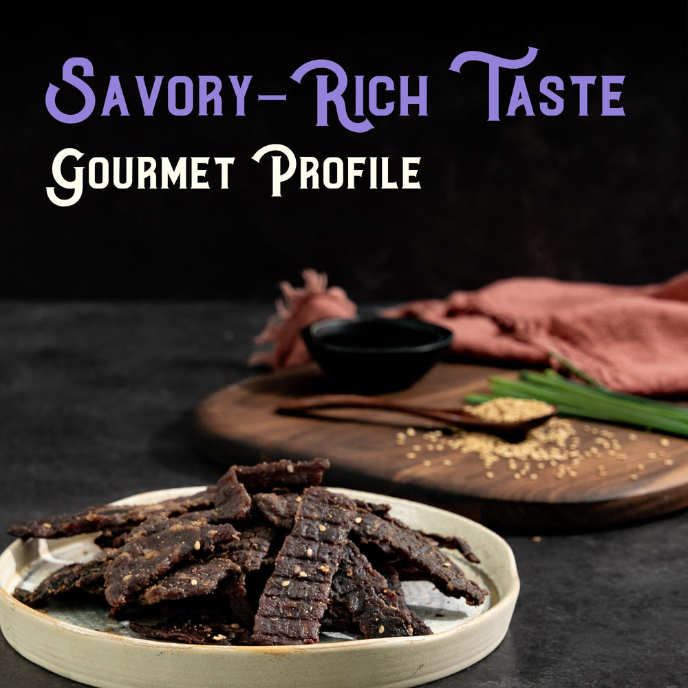 Meat Artisan Wagyu jerky with ginger-soy-sesame glaze in a savory bite.