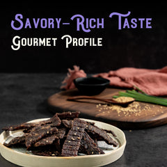 Meat Artisan Wagyu jerky with ginger-soy-sesame glaze in a savory bite.