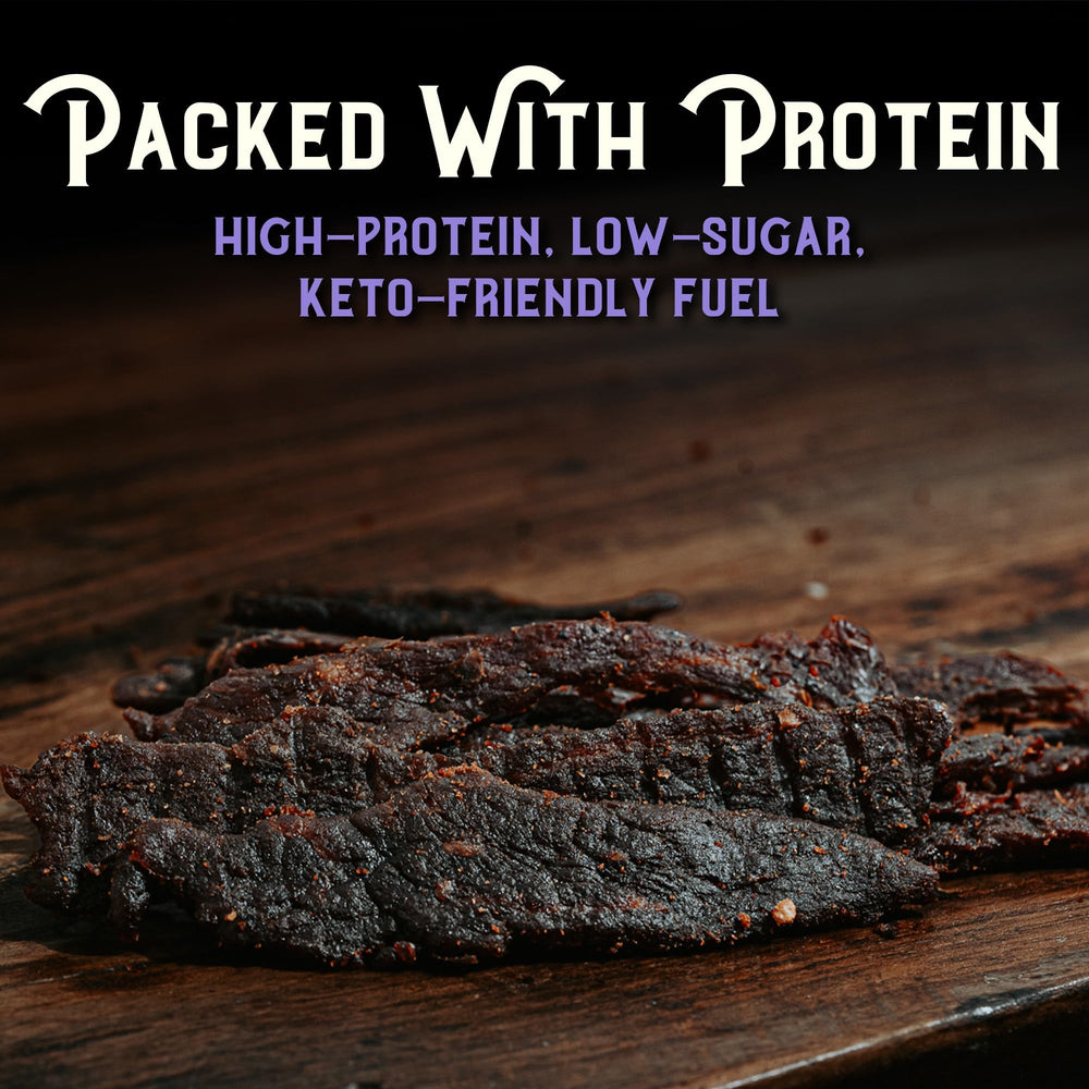 Meat Artisan Jerky travel-ready packaging fits desk, backpack, and gym bag.