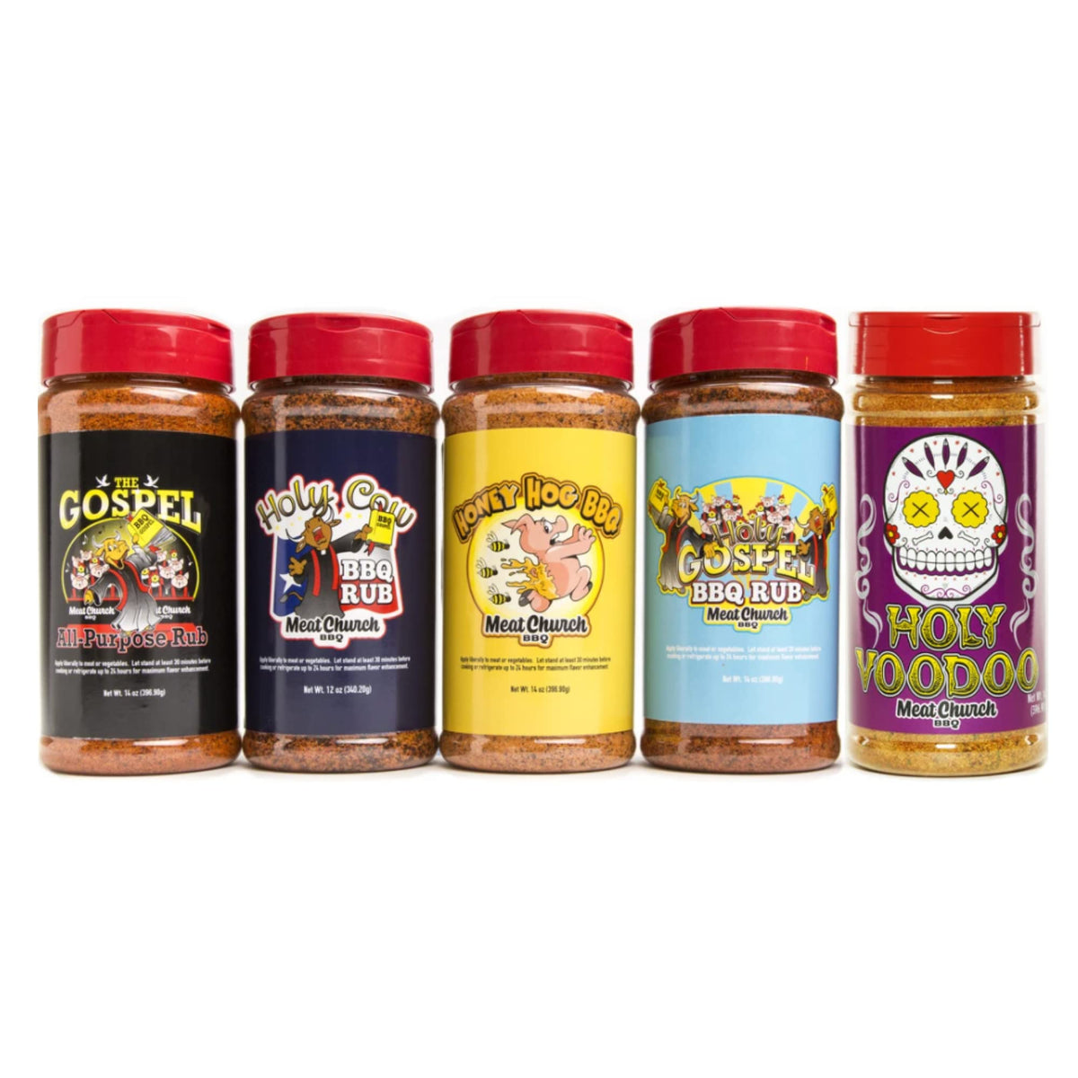 Meat Church Fab 5 Gift Box packaging showcases six rubs for versatile grilling.