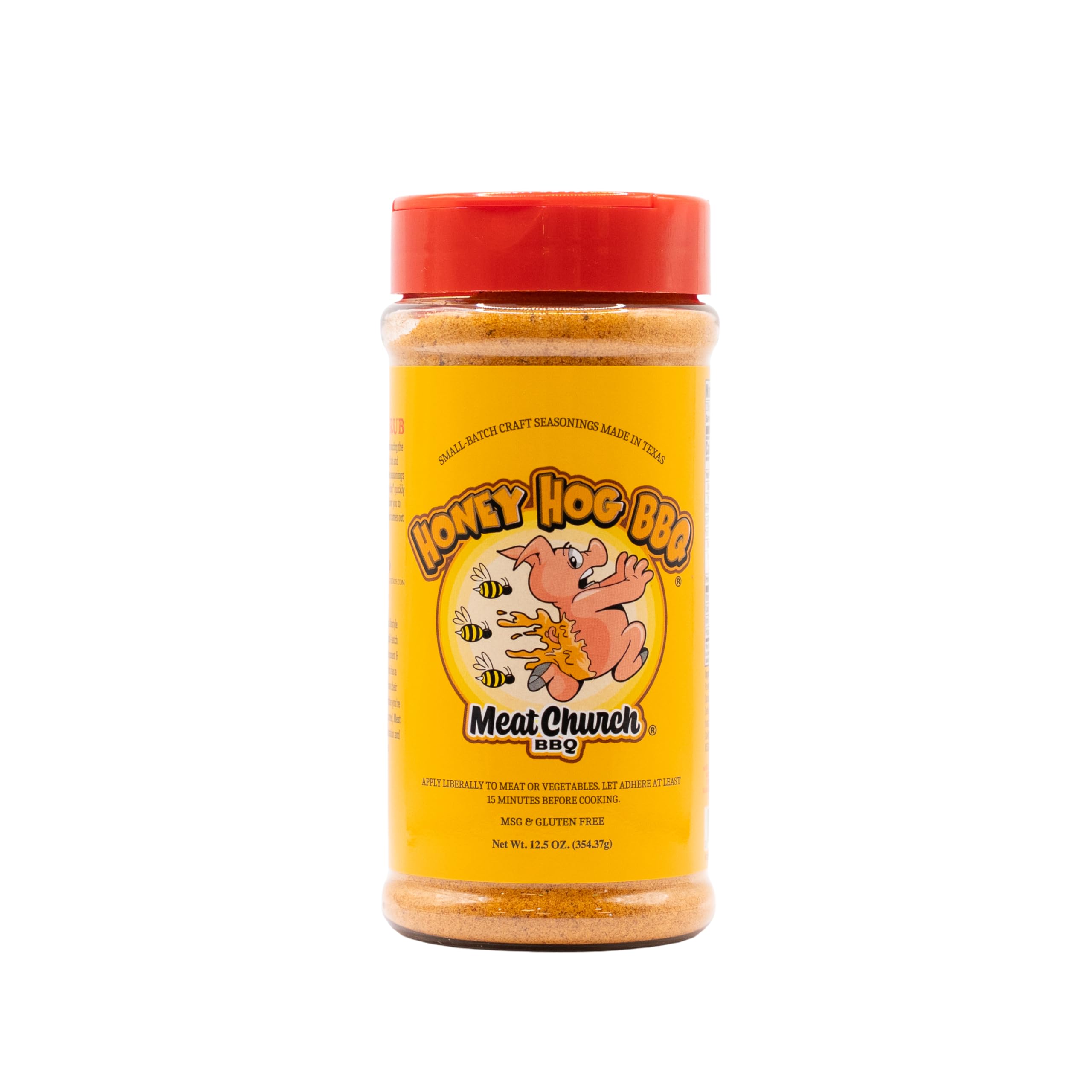 Meat Church Honey Hog 12.5 oz bottle viewed from the front, ideal for pork seasoning.