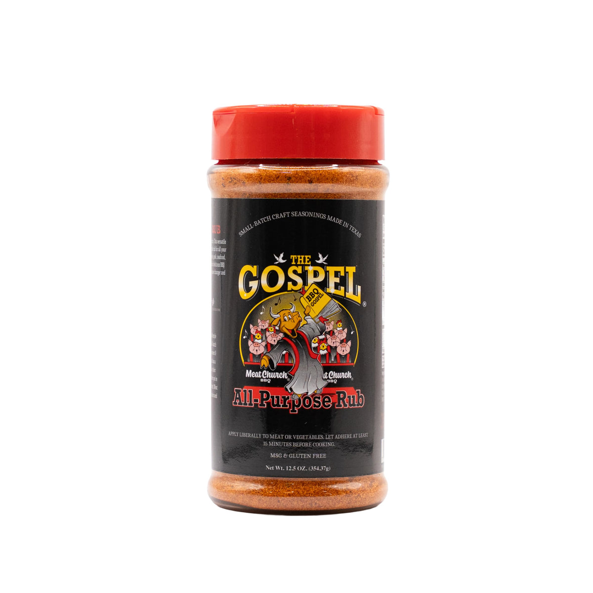 Meat Church The Gospel All-Purpose Rub bottle for versatile seasoning and bold flavor.