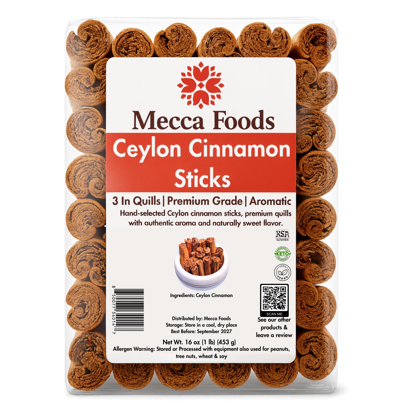 Mecca Foods Ceylon cinnamon sticks in a glass jar for fresh aroma