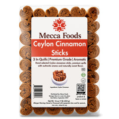 Mecca Foods Ceylon cinnamon sticks in a glass jar for fresh aroma